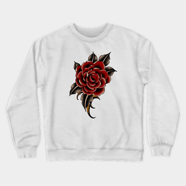 Rose Traditional Tattoo Crewneck Sweatshirt by Halfsleeper